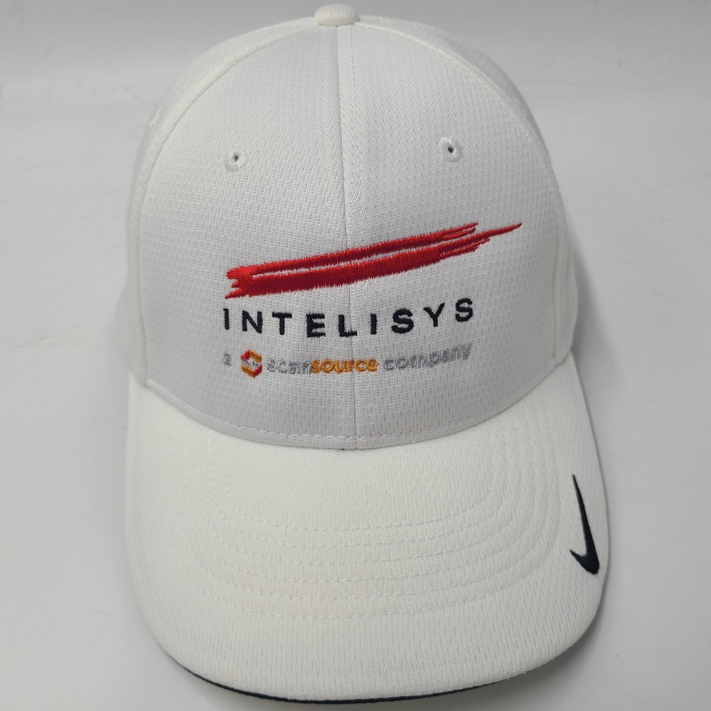 Nike Hat Fitted L-XL White Black Red Legacy91 Dri-Fit Golf Intelisys Logo Men